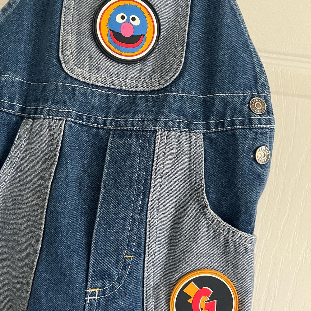 Vintage Sesame Street Grover Denim Blue Short Overalls - Picture 2 of 6